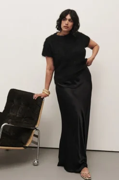 CHARLI BLACK SATIN MAXI SKIRT