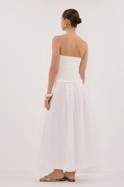 COCO WHITE STRAPLESS HYRBID MIDI DRESS