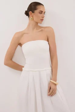 COCO WHITE STRAPLESS HYRBID MIDI DRESS