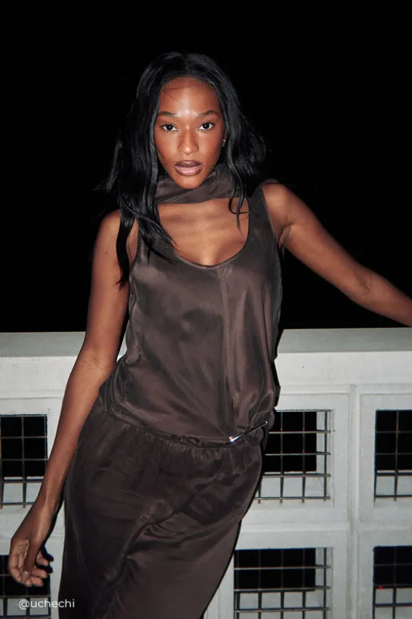 COLETTE BITTER CHOC SILK CAMI TOP