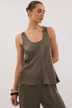 COLETTE OLIVE SILK CAMI TOP