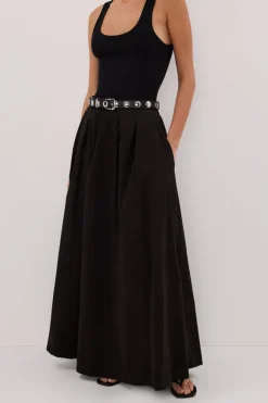 CONAGH BLACK POPLIN MIDI SKIRT