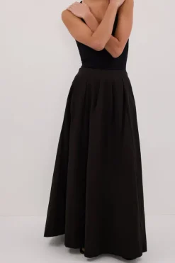 CONAGH BLACK POPLIN MIDI SKIRT