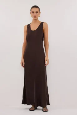 DARCY BITTER CHOC SILK MAXI DRESS