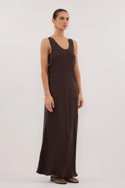 DARCY BITTER CHOC SILK MAXI DRESS