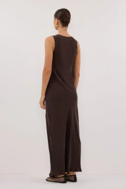 DARCY BITTER CHOC SILK MAXI DRESS