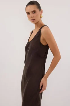 DARCY BITTER CHOC SILK MAXI DRESS