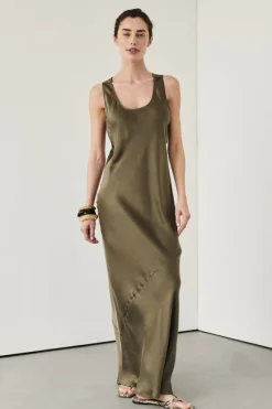 DARCY OLIVE SILK MAXI DRESS