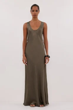 DARCY OLIVE SILK MAXI DRESS