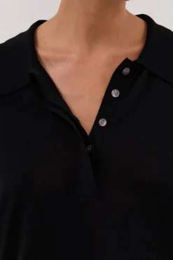 ELI BLACK POLO KNIT TOP
