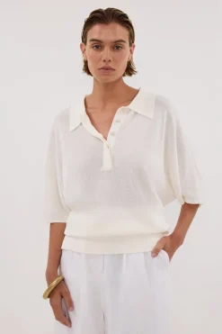 ELI CREAM POLO KNIT TOP