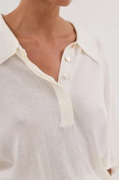 ELI CREAM POLO KNIT TOP