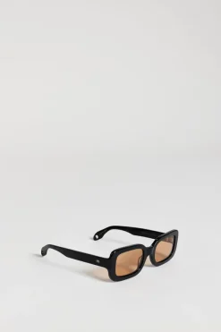 ELISA JOHNSON LEXI GLOSS BLACK LIGHT BROWN LENS SUNGLASSES