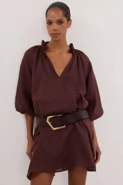 ELLIE WALNUT RAMIE SMOCK DRESS