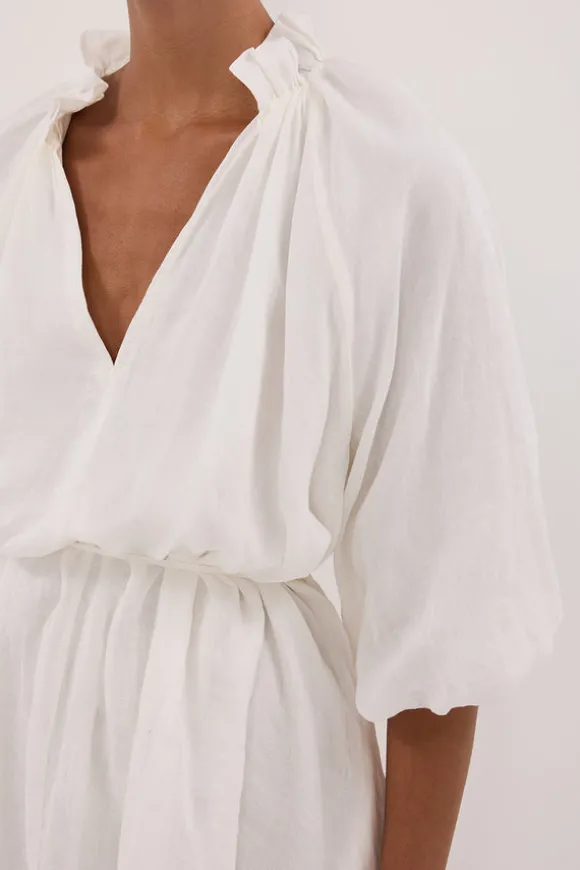 ELLIE WHITE RAMIE SMOCK DRESS