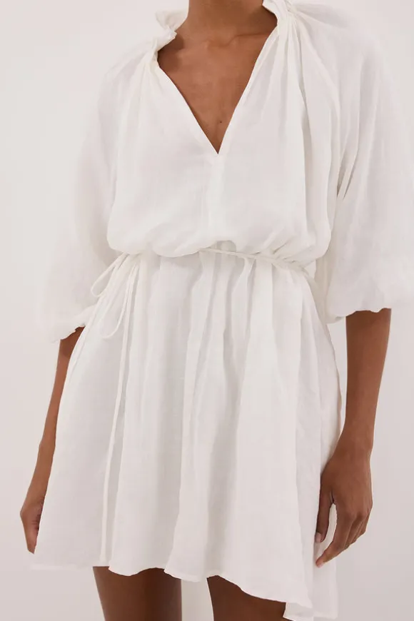 ELLIE WHITE RAMIE SMOCK DRESS