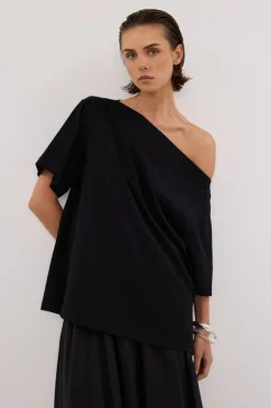 ESME BLACK ASYM BOAT NECK TEE