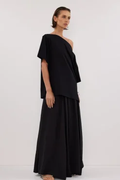 ESME BLACK ASYM BOAT NECK TEE