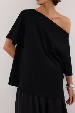 ESME BLACK ASYM BOAT NECK TEE
