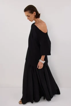 ESME BLACK ASYM BOAT NECK TEE