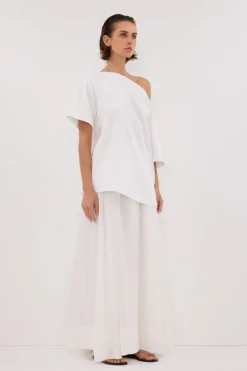 ESME WHITE ASYM BOAT NECK TEE