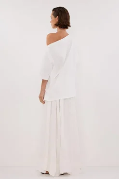 ESME WHITE ASYM BOAT NECK TEE
