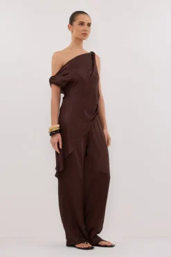 EVE BITTER CHOC ASYM SATIN TOP