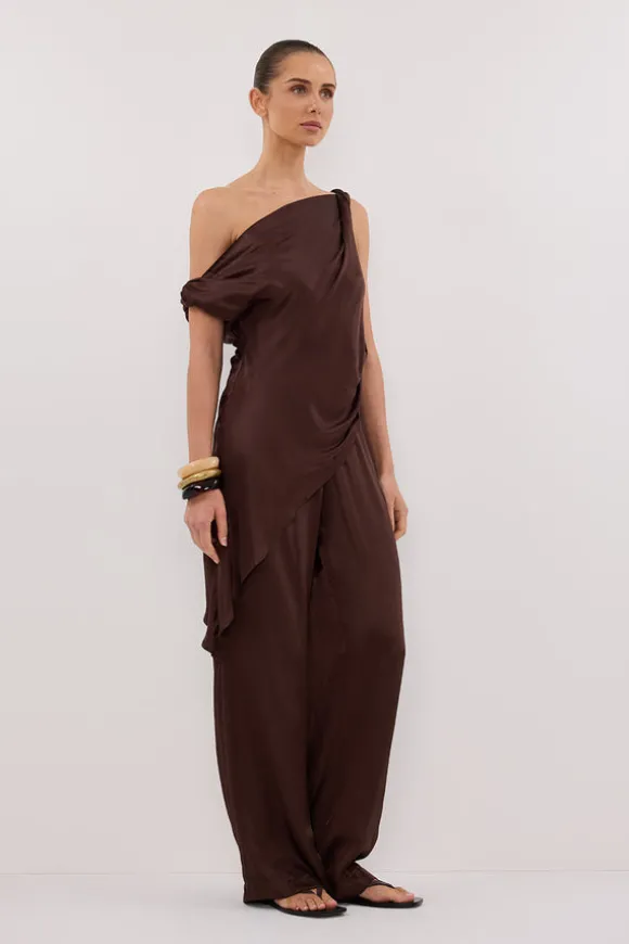EVE BITTER CHOC ASYM SATIN TOP