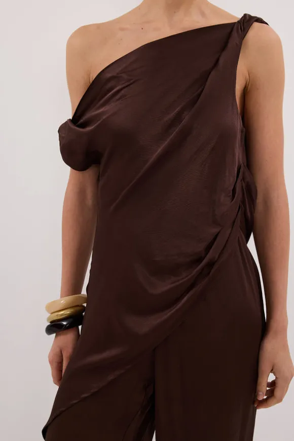 EVE BITTER CHOC ASYM SATIN TOP