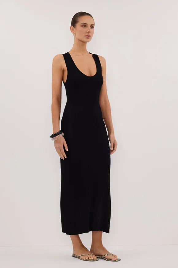 EVE BLACK SCOOP KNIT MIDI DRESS