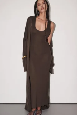 EVE DARK OLIVE SCOOP KNIT MIDI DRESS