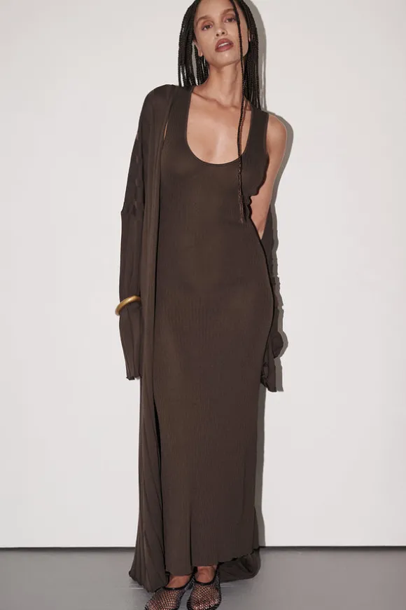 EVE DARK OLIVE SCOOP KNIT MIDI DRESS