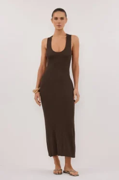 EVE DARK OLIVE SCOOP KNIT MIDI DRESS