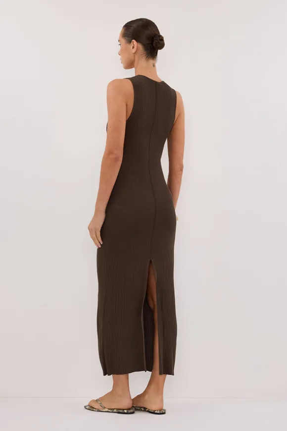 EVE DARK OLIVE SCOOP KNIT MIDI DRESS