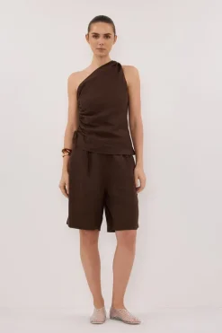 FINNY BITTER CHOC LINEN TOP