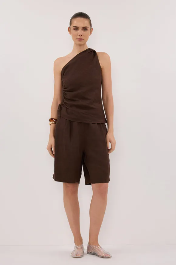 FINNY BITTER CHOC LINEN TOP