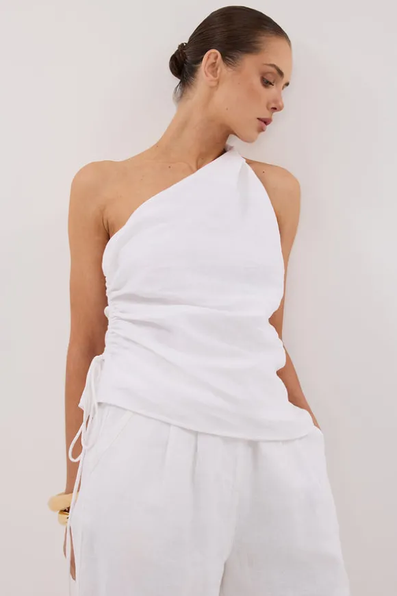 FINNY WHITE SLEEVELESS LINEN TOP