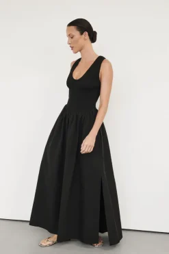 FLORENCE BLACK SLEEVELESS COTTON MIDI DRESS