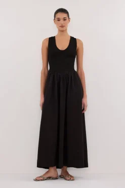 FLORENCE BLACK SLEEVELESS COTTON MIDI DRESS