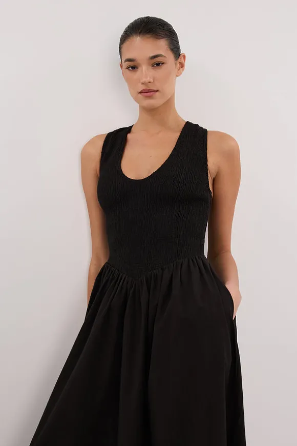 FLORENCE BLACK SLEEVELESS COTTON MIDI DRESS