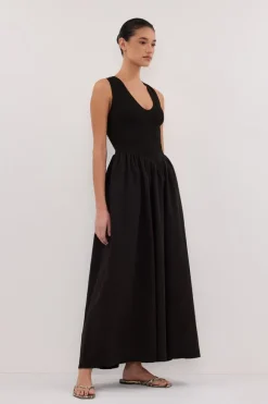 FLORENCE BLACK SLEEVELESS COTTON MIDI DRESS