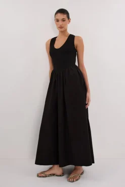 FLORENCE BLACK SLEEVELESS COTTON MIDI DRESS