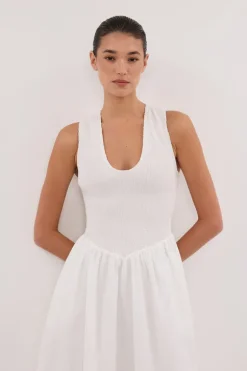 FLORENCE WHITE SLEEVELESS COTTON MIDI DRESS