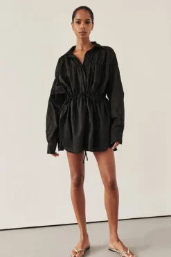 FLOYCE BLACK LINEN LONG SLEEVE TOP