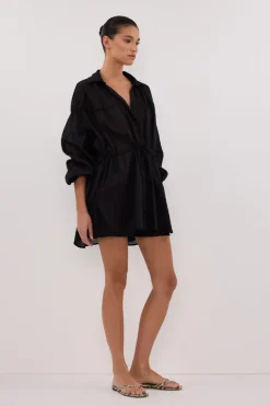 FLOYCE BLACK LINEN LONG SLEEVE TOP