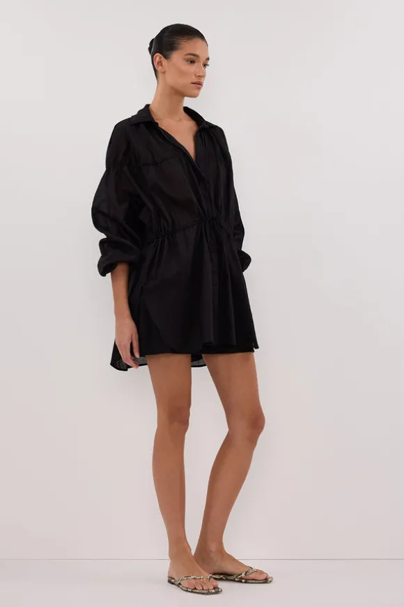 FLOYCE BLACK LINEN LONG SLEEVE TOP