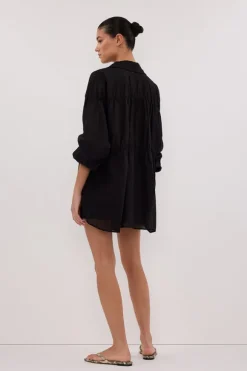 FLOYCE BLACK LINEN LONG SLEEVE TOP