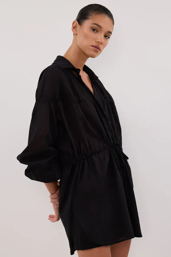 FLOYCE BLACK LINEN LONG SLEEVE TOP