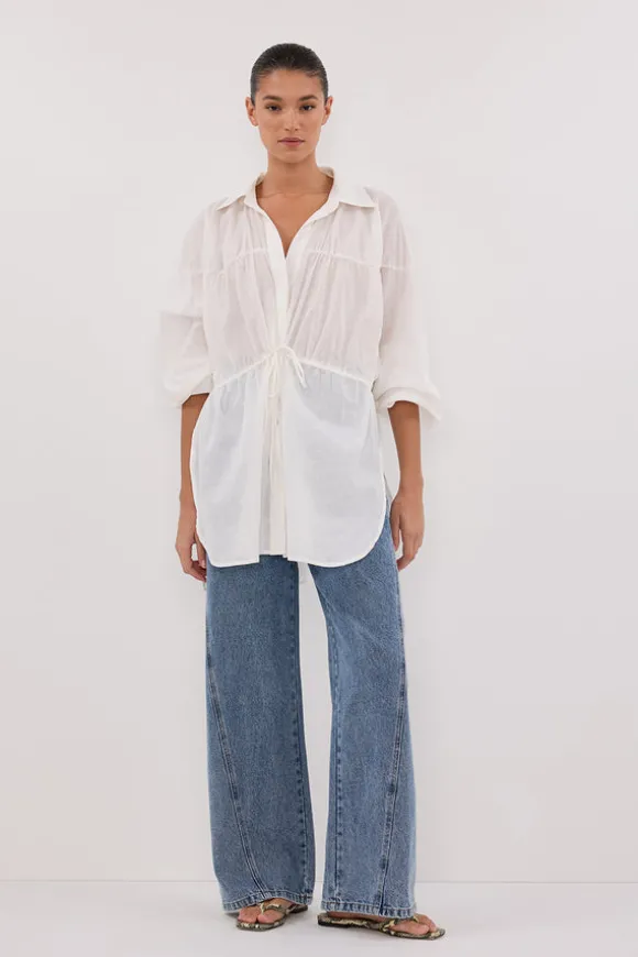 FLOYCE WHITE LINEN LONG SLEEVE TOP
