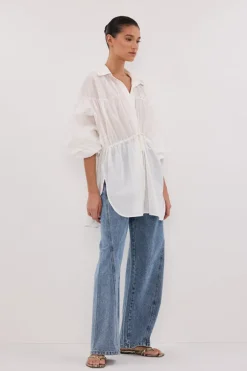 FLOYCE WHITE LINEN LONG SLEEVE TOP